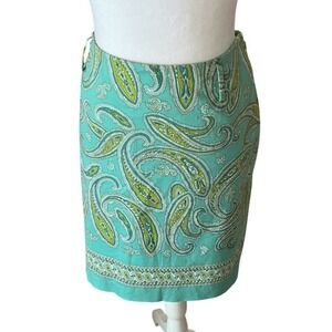 Valerie Stevens Petite Teal Paisley Pencil Skirt Y2K Preppy Resort 14P